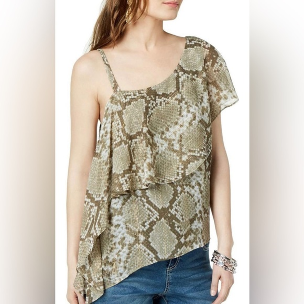INC Snake-Print One-Shoulder Top-Size Small‎